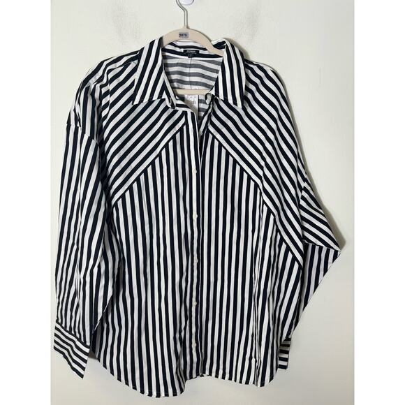 NWT Express Black and White Stripe Boyfriend Shirt Sz XL - Picture 2 of 3